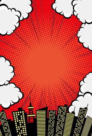Comic art style clouds and sky and city background materialのイラスト素材