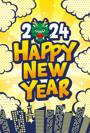 Japan culture, 2024 New Year's card material in the style of comic art in the Year of the Dragonのイラスト素材