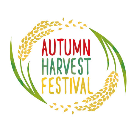 Autumn harvest, fruiting rice ear circle frame materialのイラスト素材