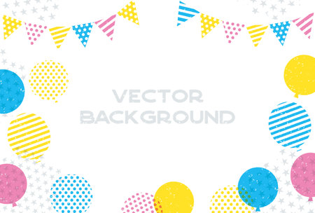 Colorful balloon and garland background material in stamp styleのイラスト素材