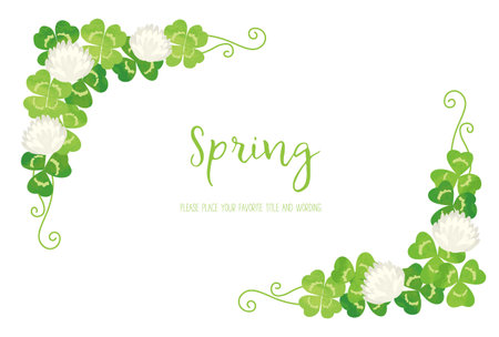 Watercolor style white clover and clover decorative frame materialのイラスト素材