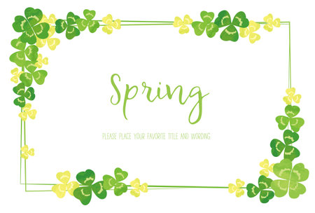 Watercolor style white clover decorative frame materialのイラスト素材