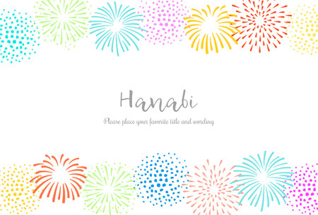 Colorful firework frame on white background with space for text.のイラスト素材