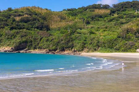 Takahama Beach in nagasaki with clear clear weatherの写真素材