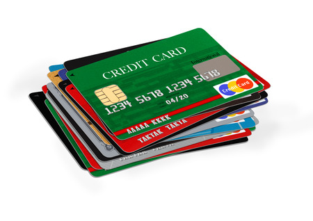 credit cards stack on whiteの写真素材