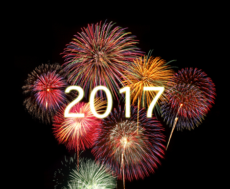 New years eve 2017 with firework at skyの写真素材