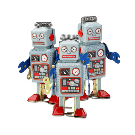 retro robot toys on white