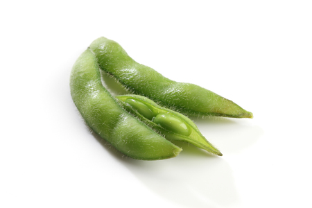 Green soybeans on white background, japanese foodの写真素材