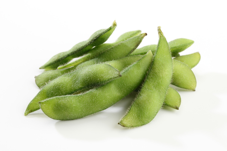 Green soybeans on white background, japanese foodの写真素材