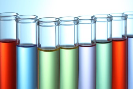 colorful science laboratory test tubesの写真素材