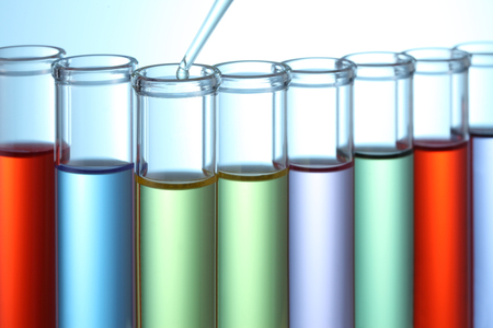 colorful science laboratory test tubesの写真素材