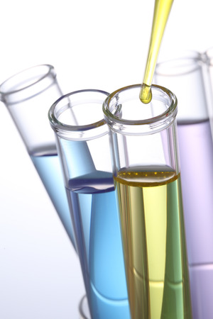 colorful science laboratory test tubesの写真素材