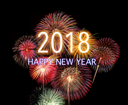 New years eve 2018 with firework at skyの写真素材