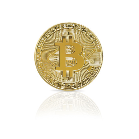 Golden Bitcoins. New virtual money.の写真素材