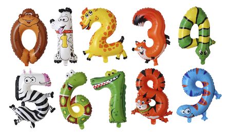 animal  numbers balloons isolated on white backgroundの写真素材