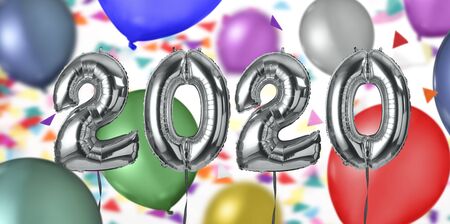 Happy new year silver Metallic Balloons 2020の写真素材