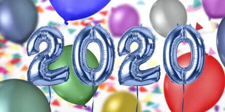 Happy new year blue Metallic Balloons 2020の写真素材