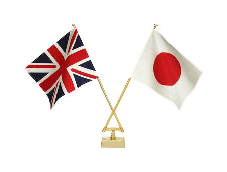 Two crossed national flags on white backgroundの写真素材