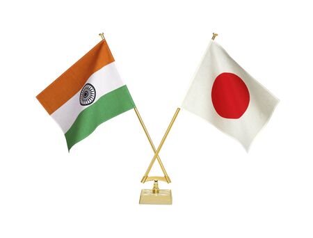 Two crossed national flags on white backgroundãの写真素材