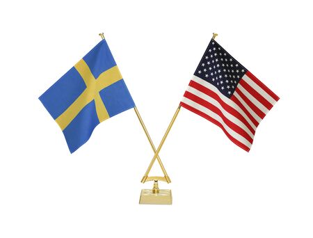 Two crossed national flags on white backgroundの写真素材