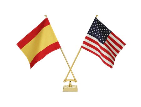 Two crossed national flags on white backgroundの写真素材