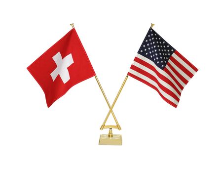 Two crossed national flags on white backgroundの写真素材