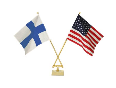 Two crossed national flags on white backgroundの写真素材