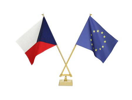 Two crossed national flags on white backgroundの写真素材