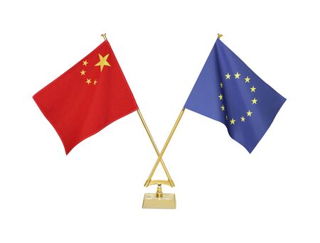 Two crossed national flags on white backgroundの写真素材