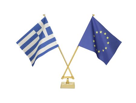 Two crossed national flags on white backgroundの写真素材