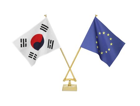 Two crossed national flags on white backgroundの写真素材