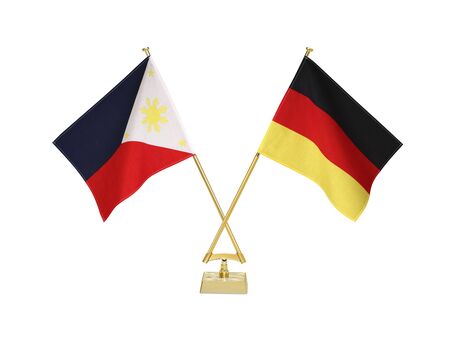 Two crossed national flags on white backgroundの写真素材