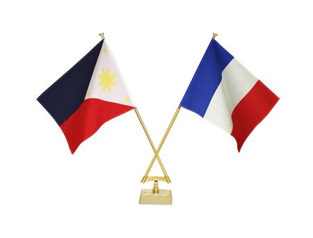 Two crossed national flags on white backgroundãの写真素材