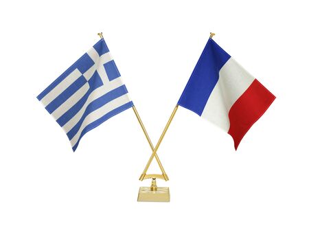 Two crossed national flags on white backgroundãの写真素材