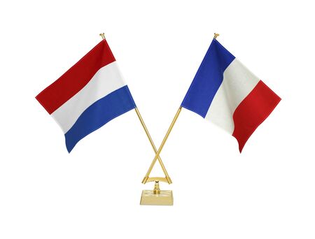 Two crossed national flags on white backgroundãの写真素材