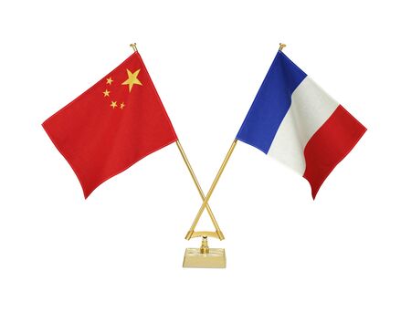 Two crossed national flags on white backgroundãの写真素材