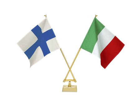 Two crossed national flags on white backgroundの写真素材