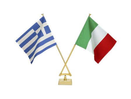 Two crossed national flags on white backgroundの写真素材