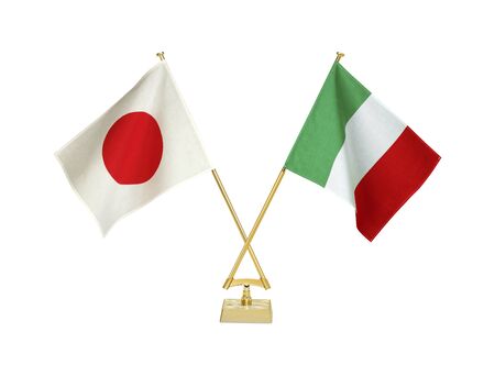Two crossed national flags on white backgroundの写真素材