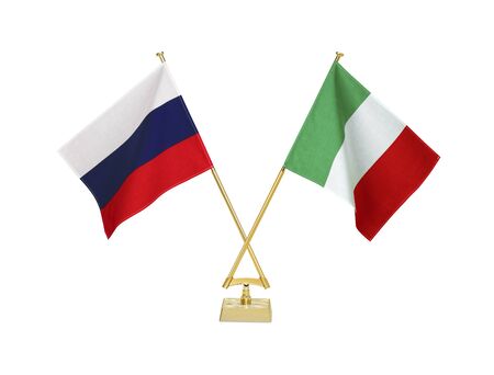 Two crossed national flags on white backgroundの写真素材