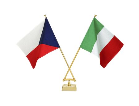 Two crossed national flags on white backgroundの写真素材