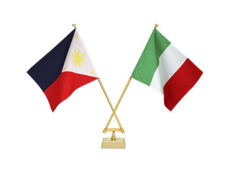 Two crossed national flags on white backgroundの写真素材