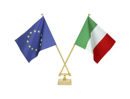 Two crossed national flags on white backgroundの写真素材