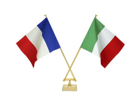 Two crossed national flags on white backgroundの写真素材