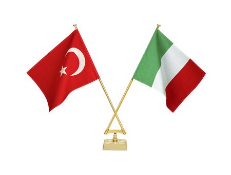 Two crossed national flags on white backgroundの写真素材