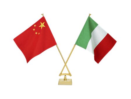 Two crossed national flags on white backgroundãの写真素材