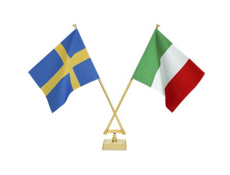 Two crossed national flags on white backgroundãの写真素材