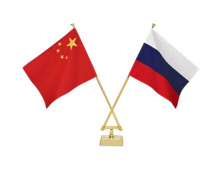 Two crossed national flags on white backgroundの写真素材