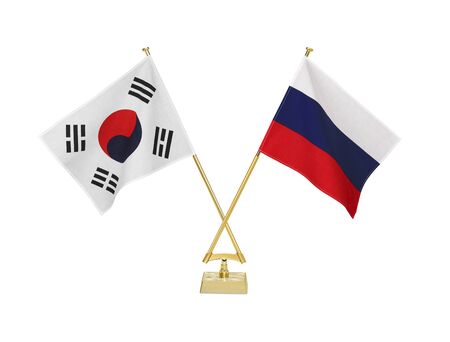 Two crossed national flags on white backgroundの写真素材