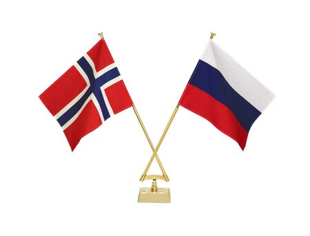 Two crossed national flags on white backgroundの写真素材